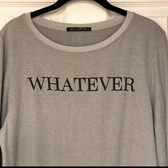Wildfox “ WHATEVER “ Gray Crew Neck Sweatshirt - Picture 2 of 3